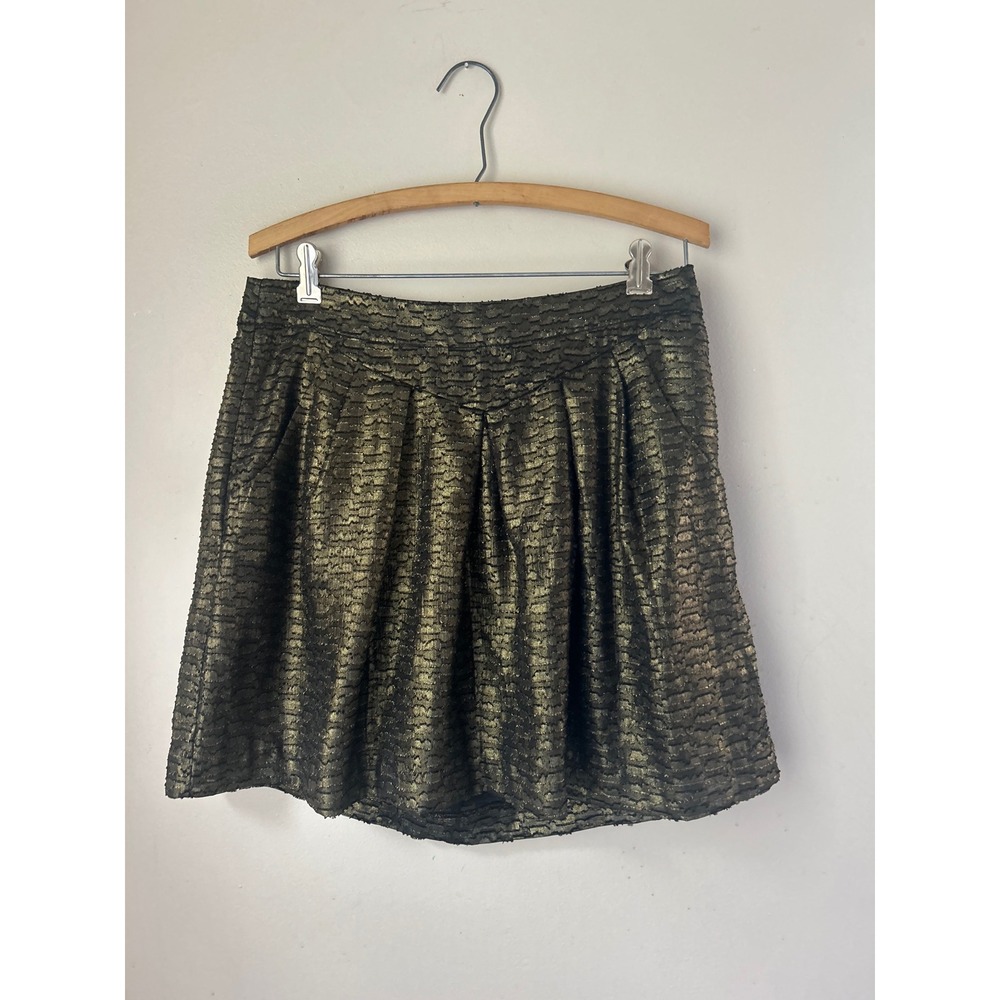 GAP Womens Gold Black Metallic Textured Pleated Mini Skirt Party Cocktail Glam‎